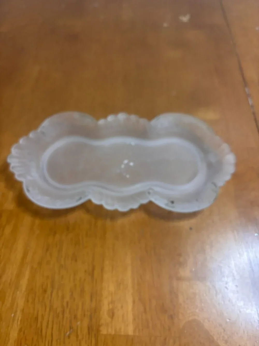 VTG Frosted Glass Trinket Dish Elegantly Sculpted Scroll Edge Tray 9